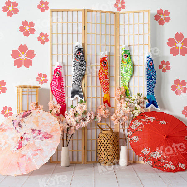 Kate Japanese Wind Umbrella Carp Streamer Cherry Blossoms Backdrop Designed by Emetselch
