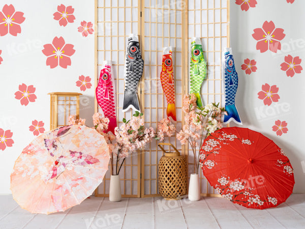 Kate Japanese Wind Umbrella Carp Streamer Cherry Blossoms Backdrop Designed by Emetselch