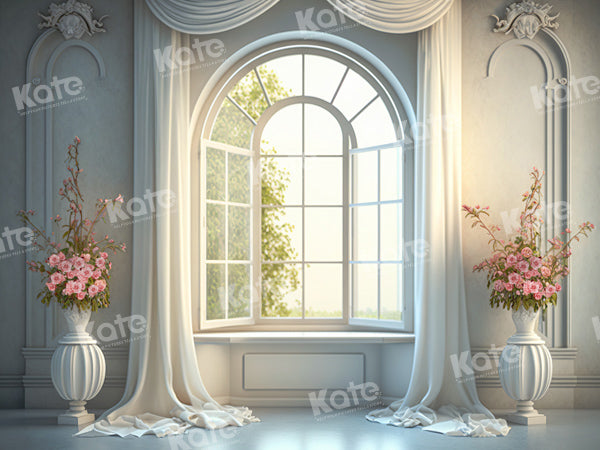 Kate Wedding White Window Sunshine Castle Flower Backdrop Designed by Chain Photography