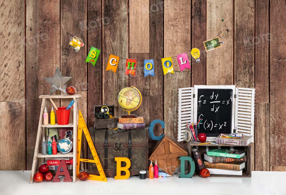 Vintage Wooden Classroom Alphabet Backdrop