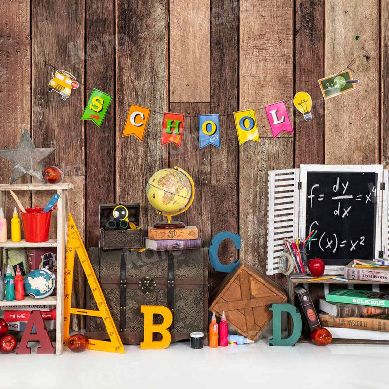 Vintage Wooden Classroom Alphabet Backdrop