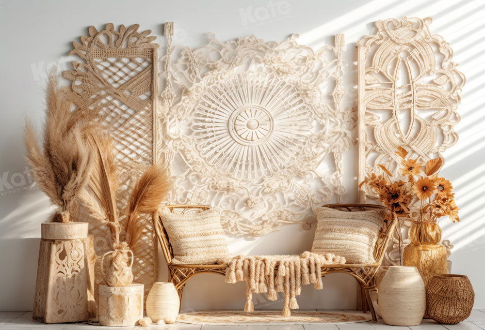 Boho Chic Neutral Rattan Wall Backdrop