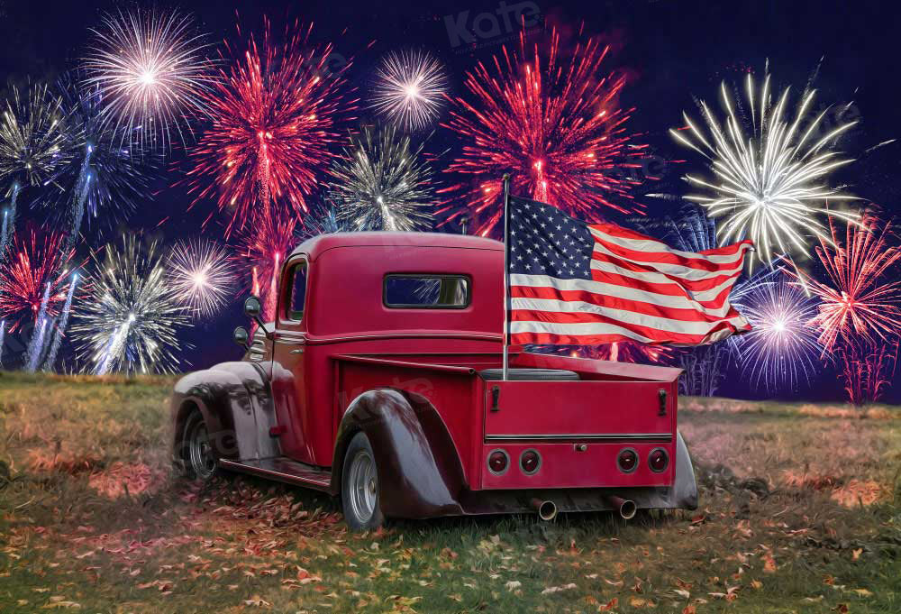 Kate Independence Day Truck Fireworks Flag Backdrop for Photography
