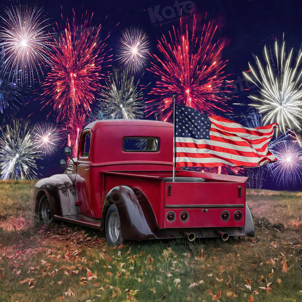 Kate Independence Day Truck Fireworks Flag Backdrop for Photography