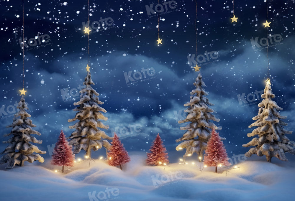 Kate Pet Christmas Tree Night Star Snowy Land Backdrop Designed by Chain Photography