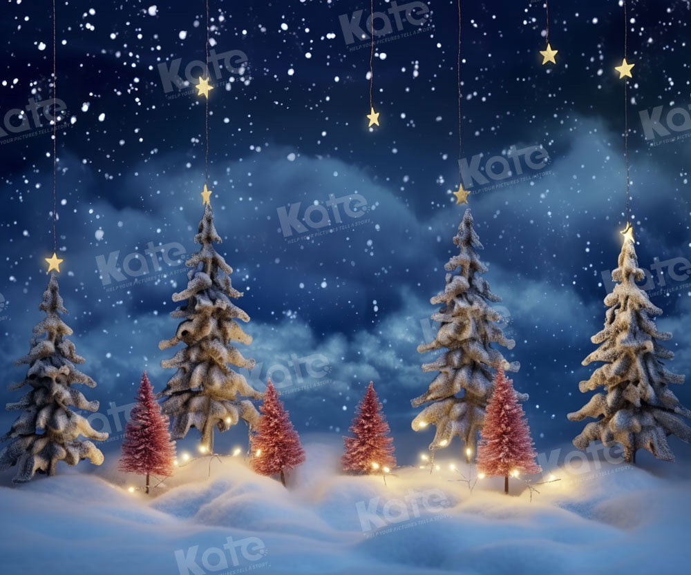Kate Pet Christmas Tree Night Star Snowy Land Backdrop Designed by Chain Photography
