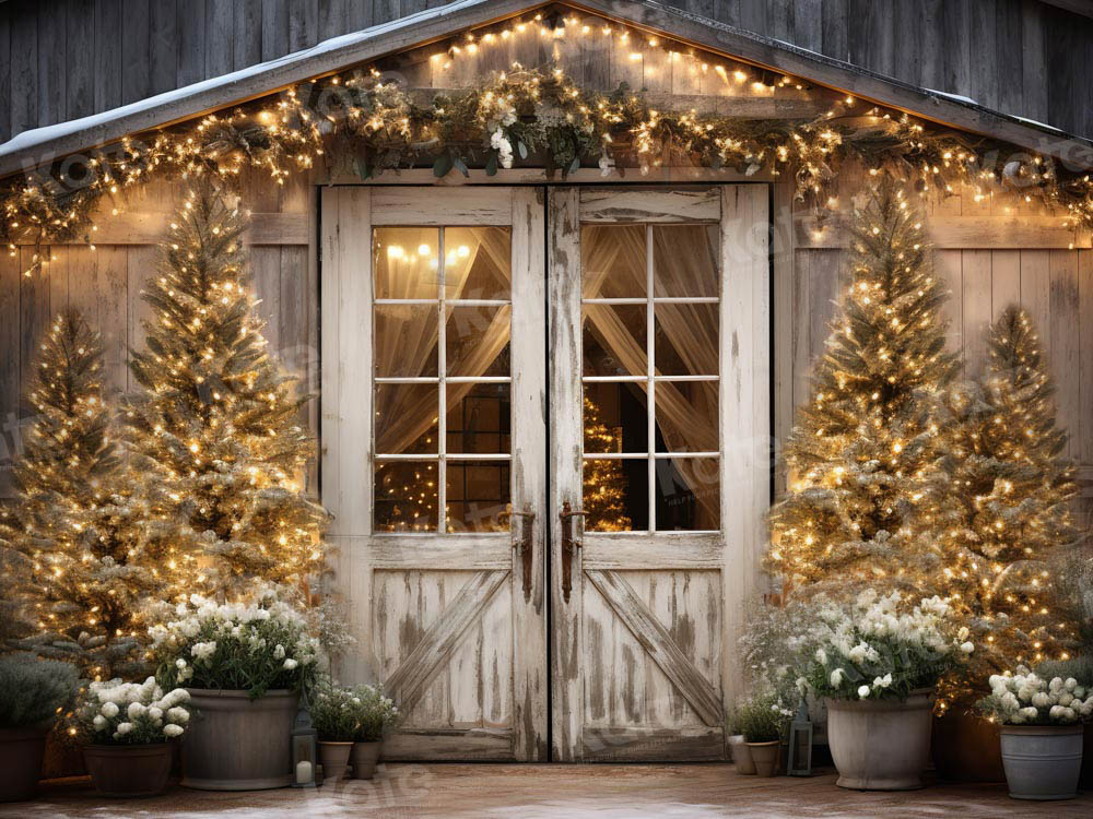 Kate Pet Christmas Barn with Lights and Christmas Tree Backdrop Designed by Emetselch