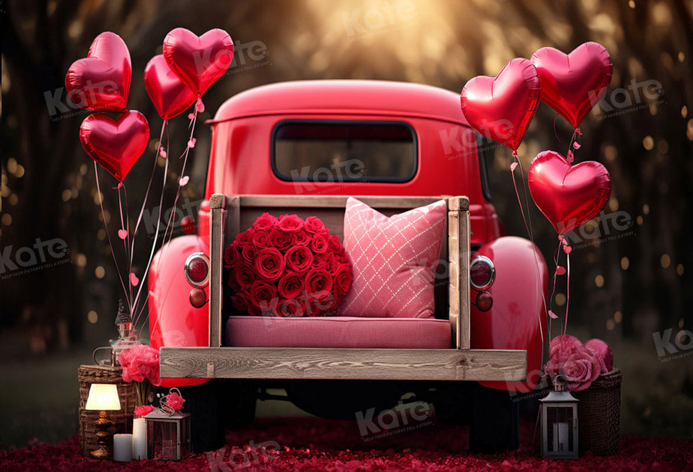 Kate Pet Valentine's Day Love Balloon Truck Backdrop Designed by Chain Photography