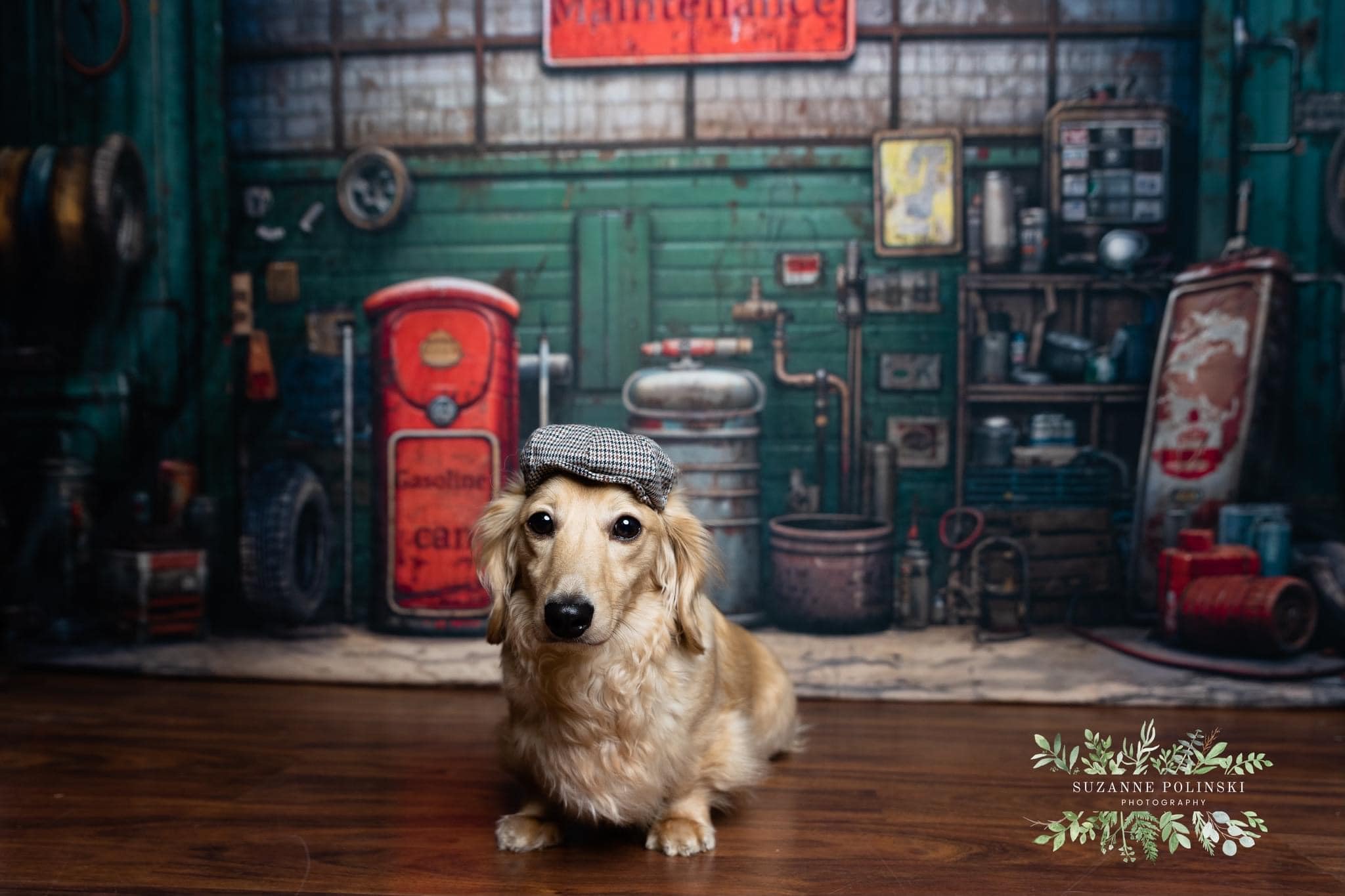 Kate Pet Retro Green Automobile Repair Plant Backdrop Designed by Chain Photography