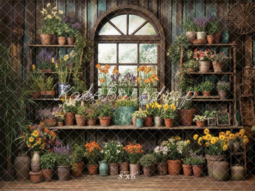Kate Pet Spring Green Plants Flowers Window Room Backdrop Designed by Chain Photography