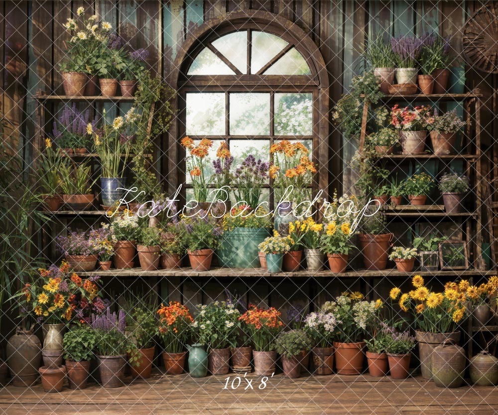 Kate Pet Spring Green Plants Flowers Window Room Backdrop Designed by Chain Photography