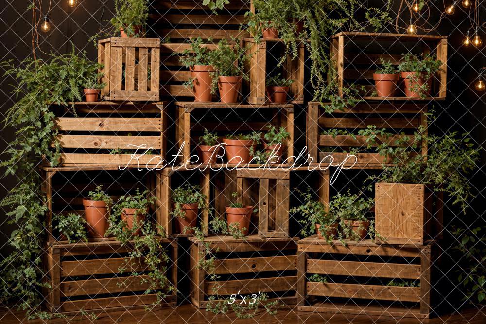 Kate Spring Green Plant Wood Shelf Backdrop Designed by Emetselch