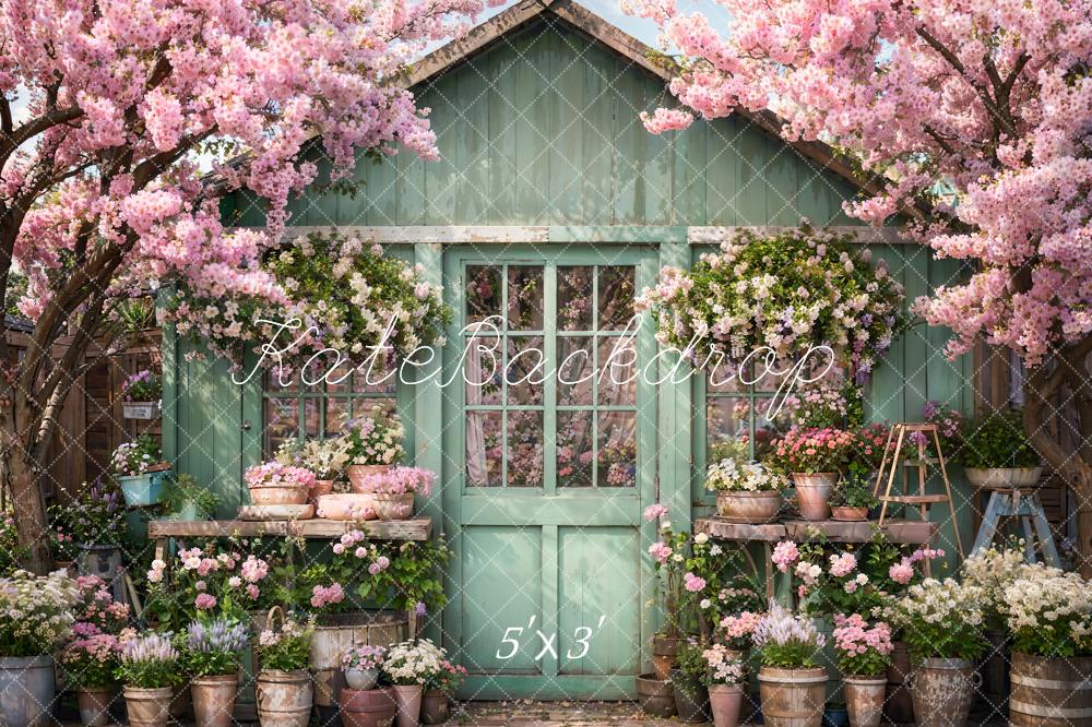 TEST kate Spring Flowers Green Wooden Door Backdrop Designed by Emetselch