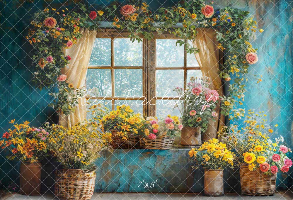 TEST kate Spring Flowers Blue Room Window Backdrop Designed by Emetselch