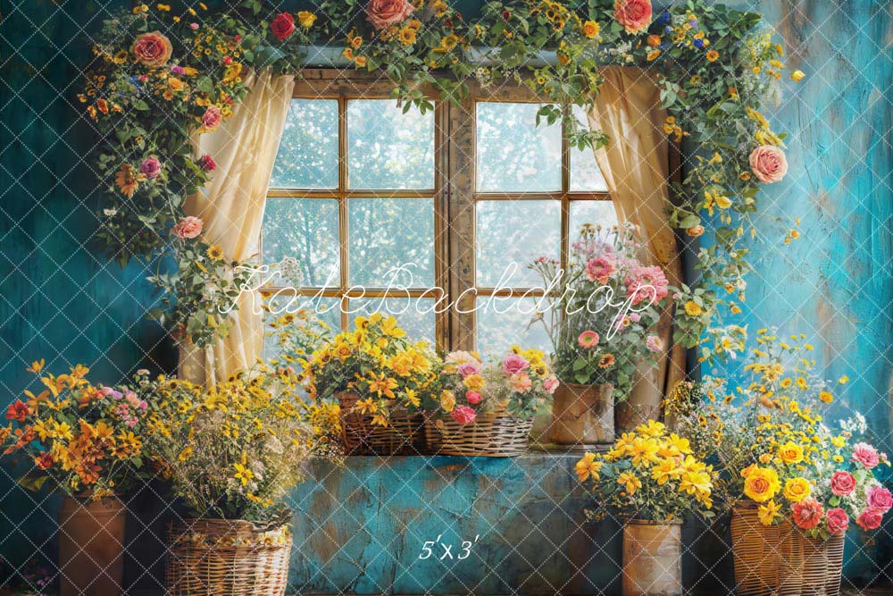 TEST kate Spring Flowers Blue Room Window Backdrop Designed by Emetselch
