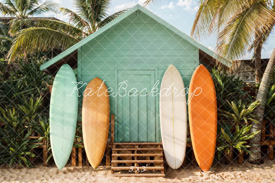 TEST kate Seaside Green House Coconut Tree Surfboard Backdrop Designed by Emetselch