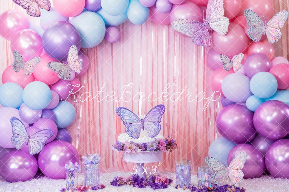 TEST Kate Cake Smash Pink Purple Butterfly Balloon Backdrop Designed by Emetselch