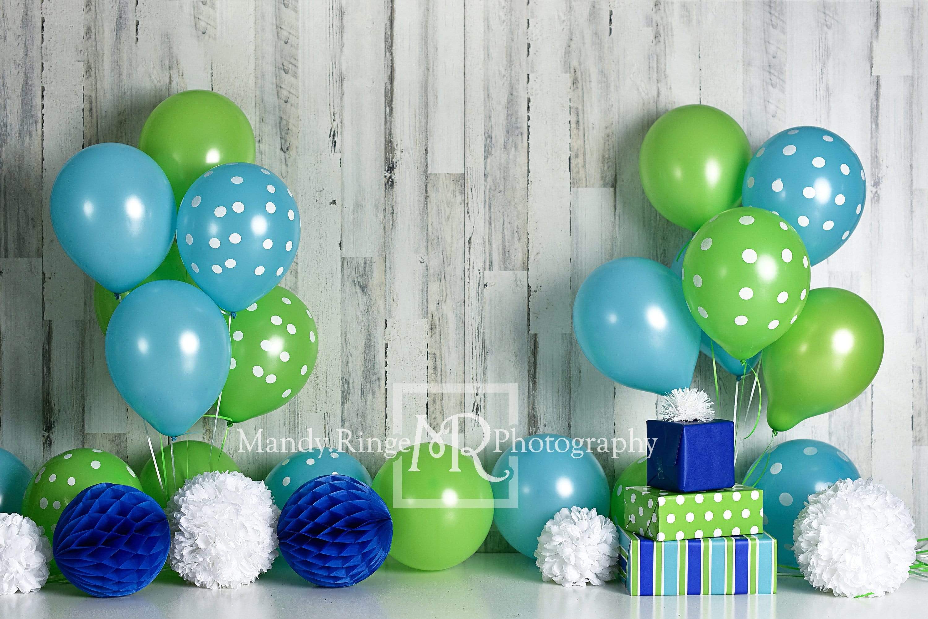 Katebackdrop£ºKate Blue and Lime Green Birthday Children Backdrop for Photography Designed by Mandy Ringe Photography