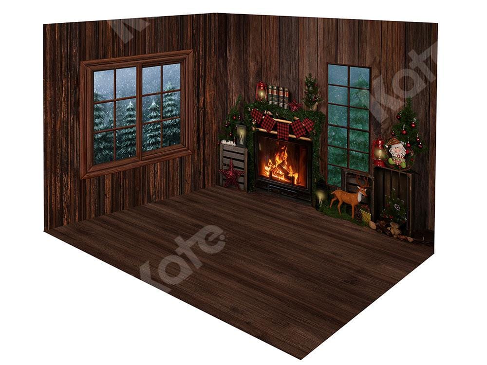 Kate Xmas Forest Wood Room with Fireplace Room Set