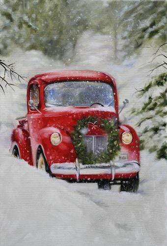 Katebackdrop鎷㈡綖Kate Christmas Snowy Red Car Backdrop for Photography
