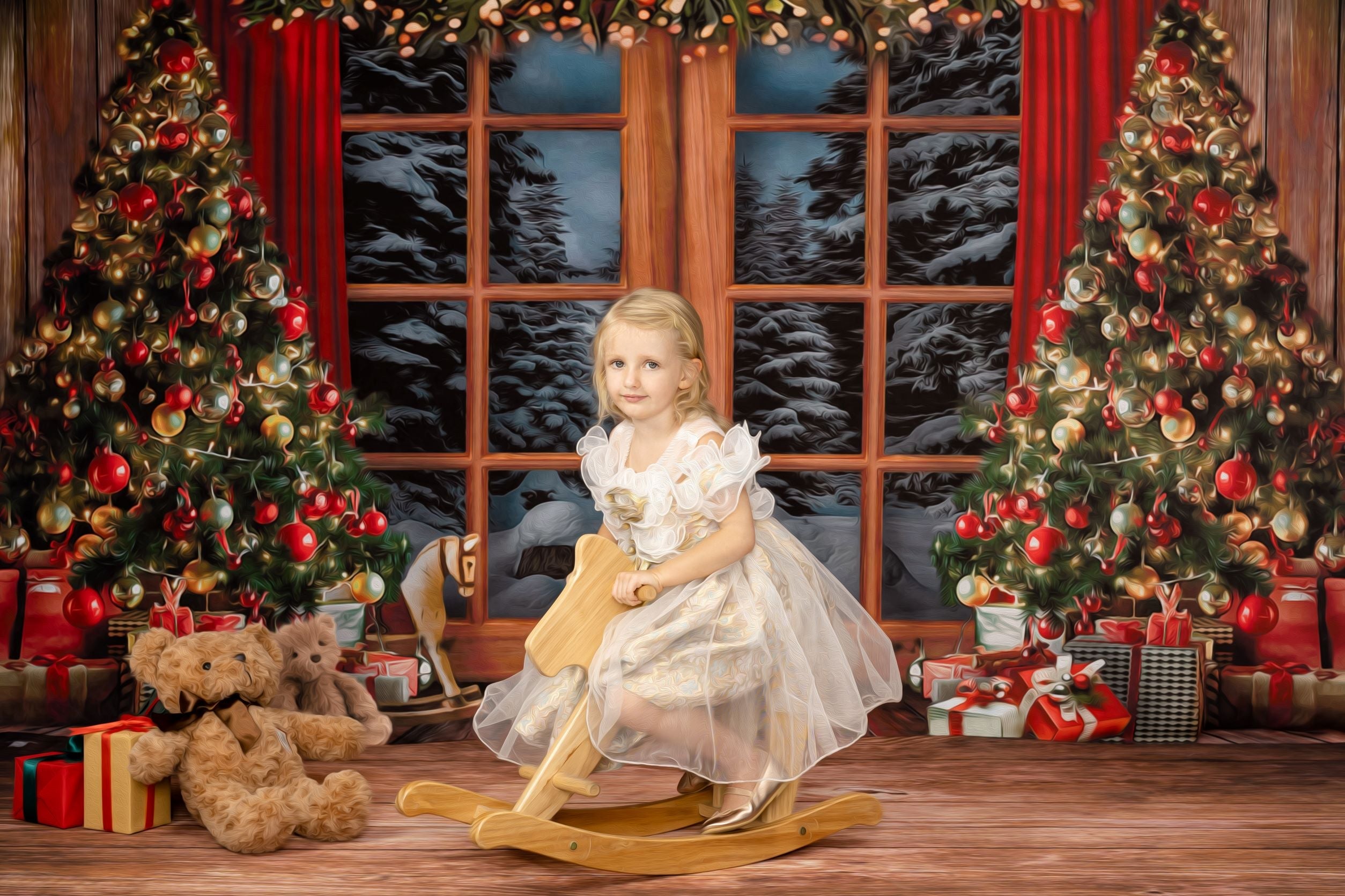 RTS Kate Christmas Backdrop Window Vintage Wood Tree for Photography