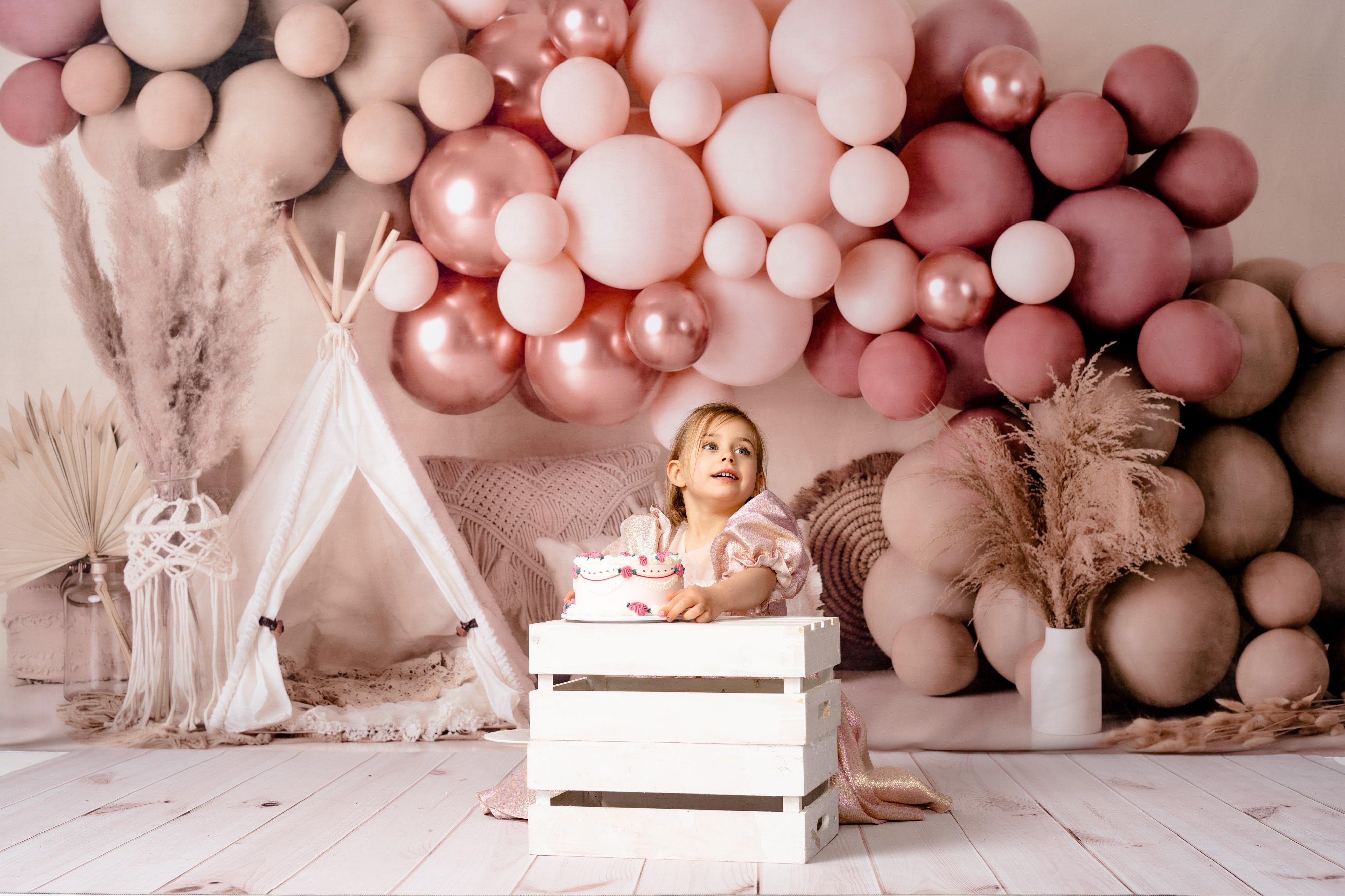 RTS Kate Boho Balloons Tent Spring Backdrop Designed by Mandy Ringe Photography (US ONLY)