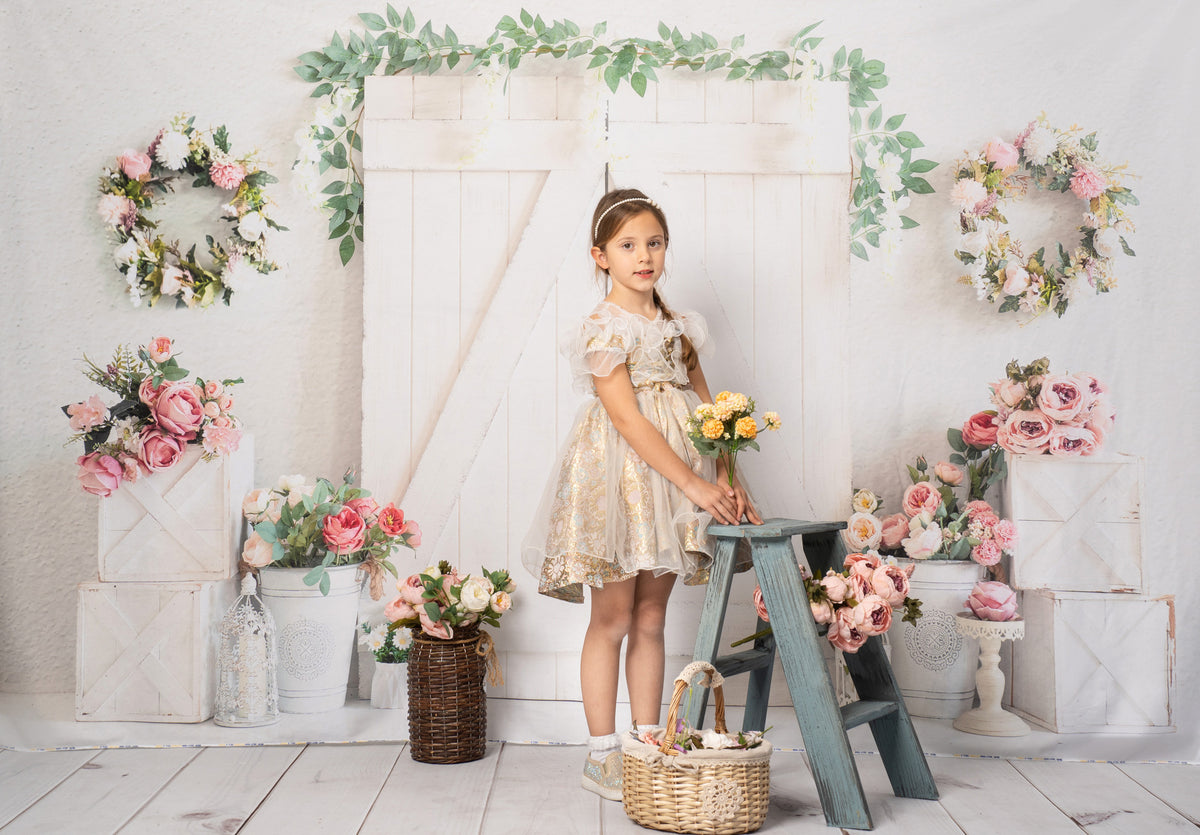 Rustic White Barn Door Floral Backdrop