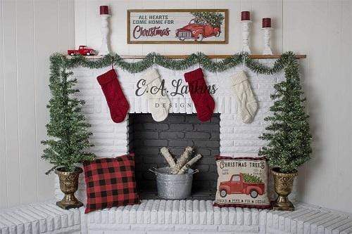 Katebackdrop鎷㈡綖Kate Plaid & Trucks Christmas Fireplace Backdrop Designed By Erin Larkins
