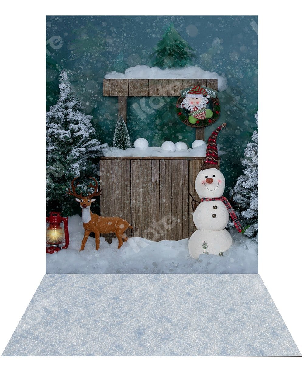 Kate Christmas Snowman Backdrop+ Snow Rubber Floor Mat