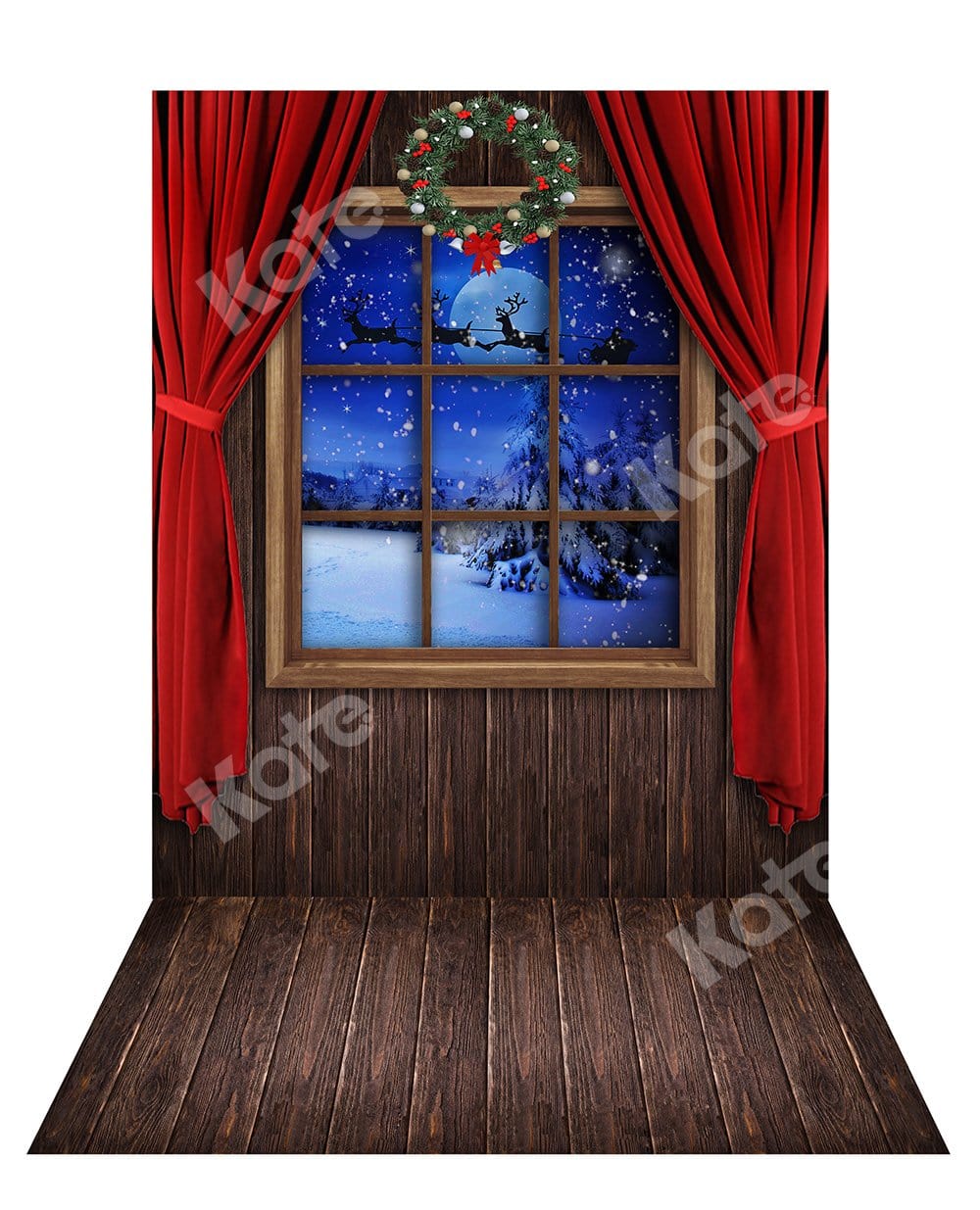 Kate Christmas Window Backdrop+ Wood Rubber Floor Mat
