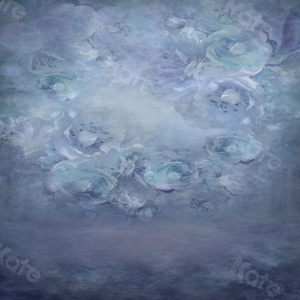 Kate Fine Art Floral Gray Blue Backdrop Designed by Chain Photography
