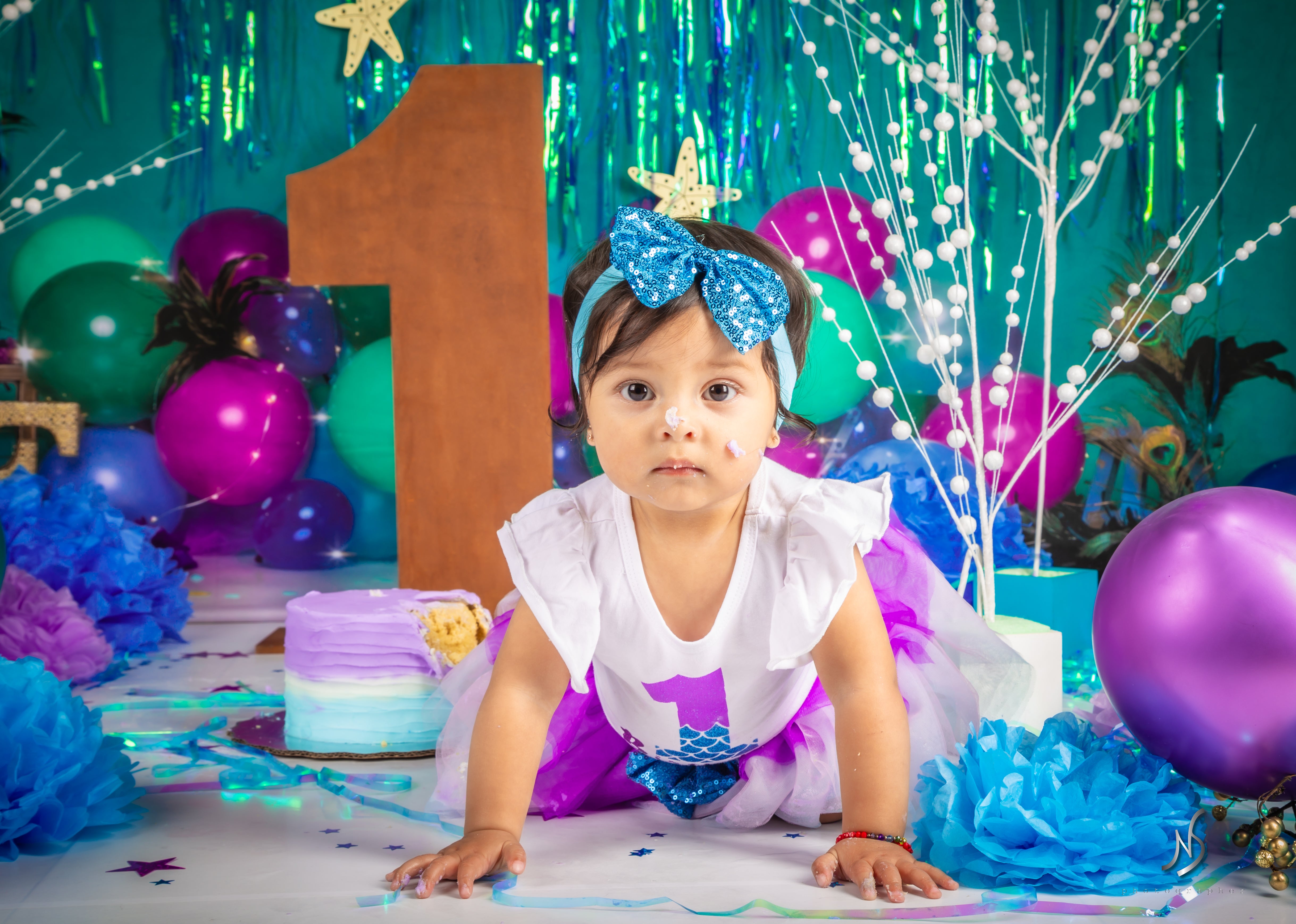 Kate 1st Birthday with Balloons Backdrop for Photography Designed by Cassie Christiansen Photography