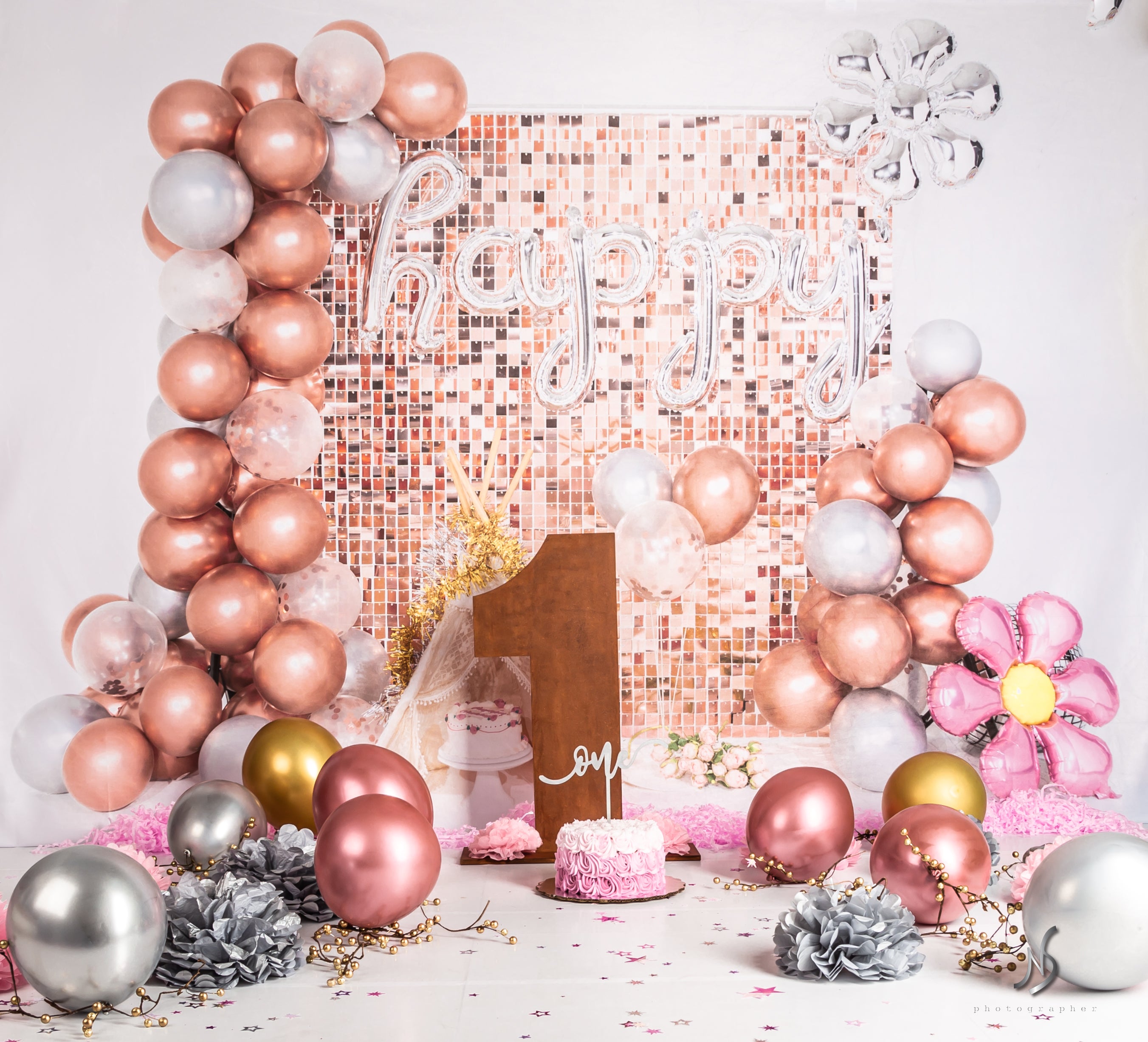 Kate Birthday Backdrop Balloons Chocolate Printed Shiny Sequin Wall Party Designed by Emetselch