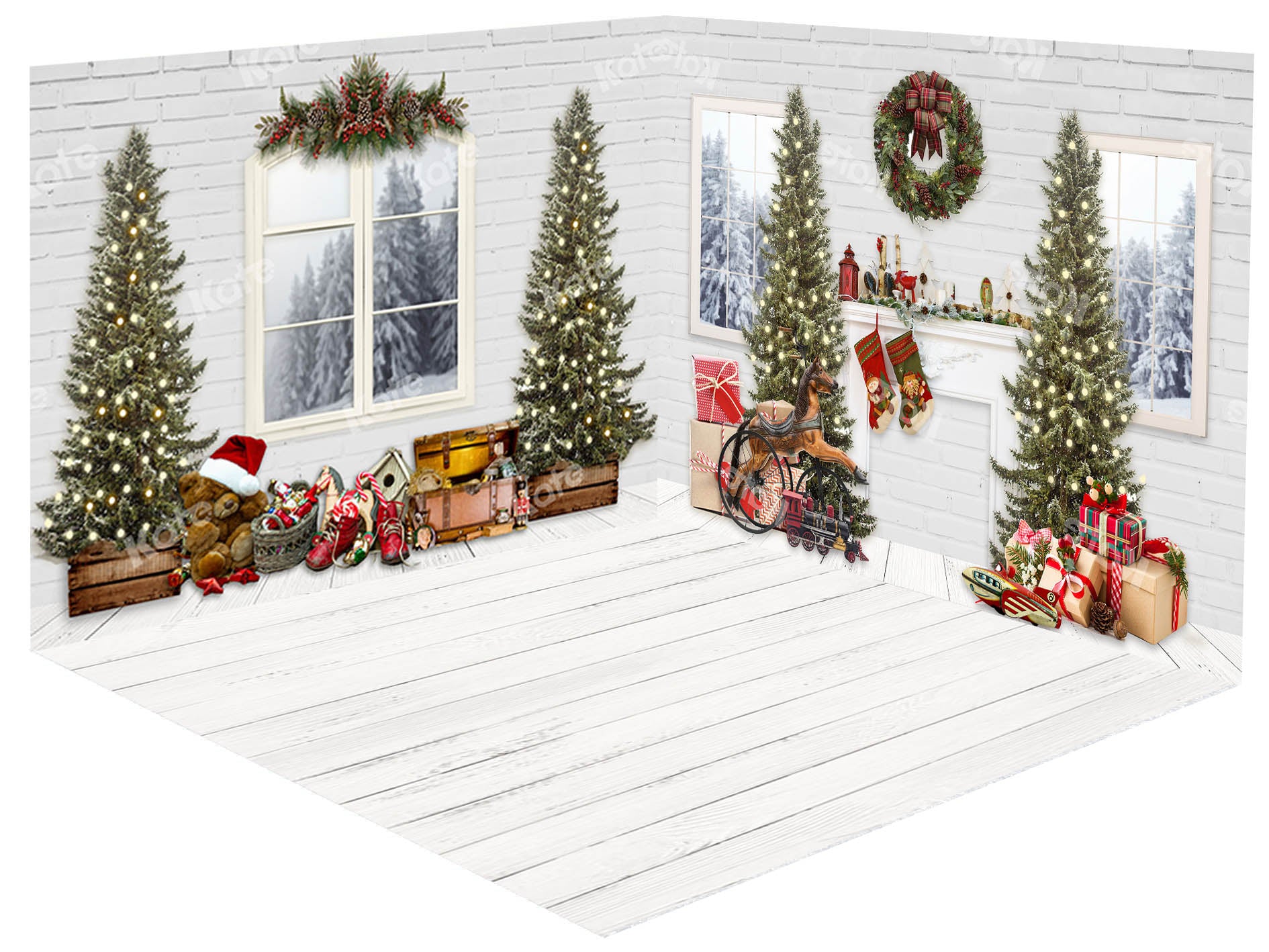 Kate Christmas Wood Winter Room Set(8ftx8ft&10ftx8ft&8ftx10ft) - Kate Backdrop
