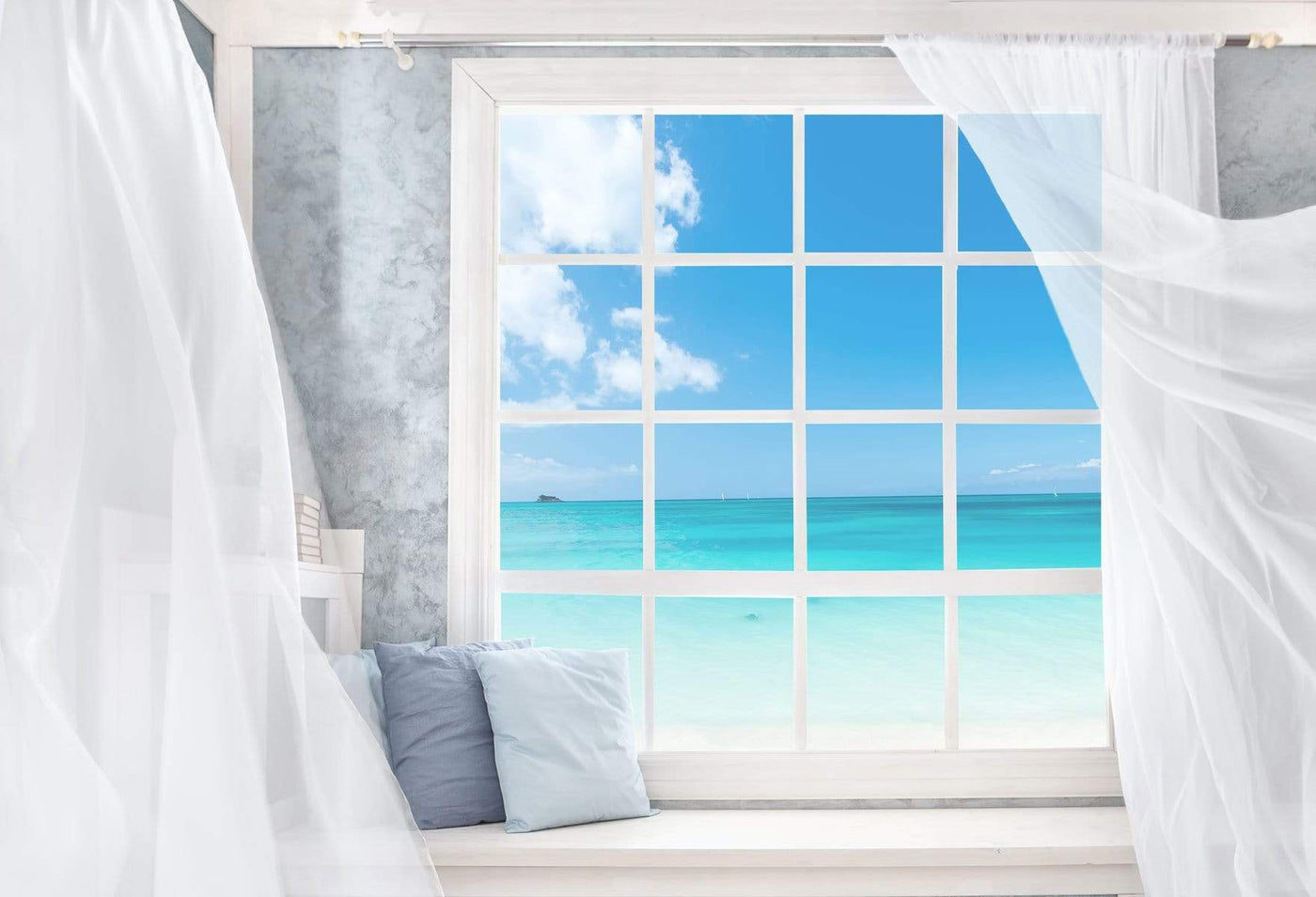 Serene Ocean View Window Backdrop