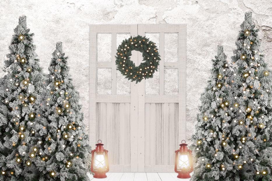 Kate Christmas Backdrop Xmas Trees Door for Photography