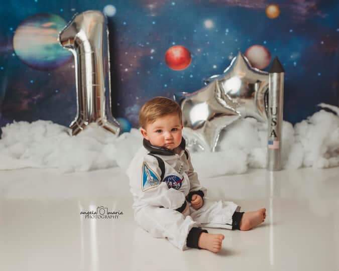 Kate Children\Newborn Blue Universe Planets Baby Backdrop