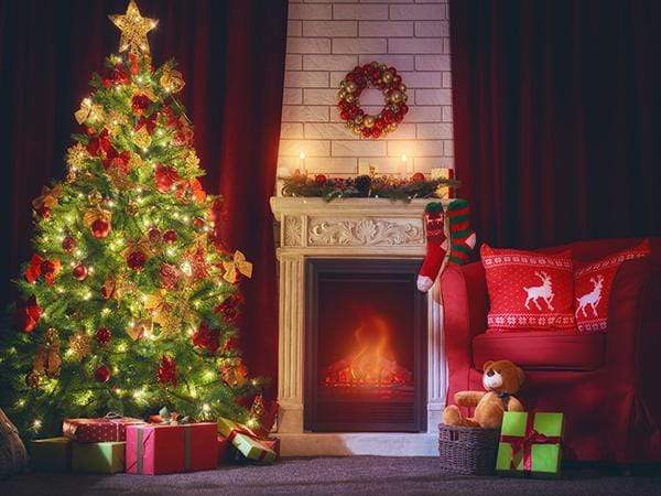 Katebackdrop鎷㈡綖Kate Christmas Backdrop Christmas Tree Fireplace Night Scene