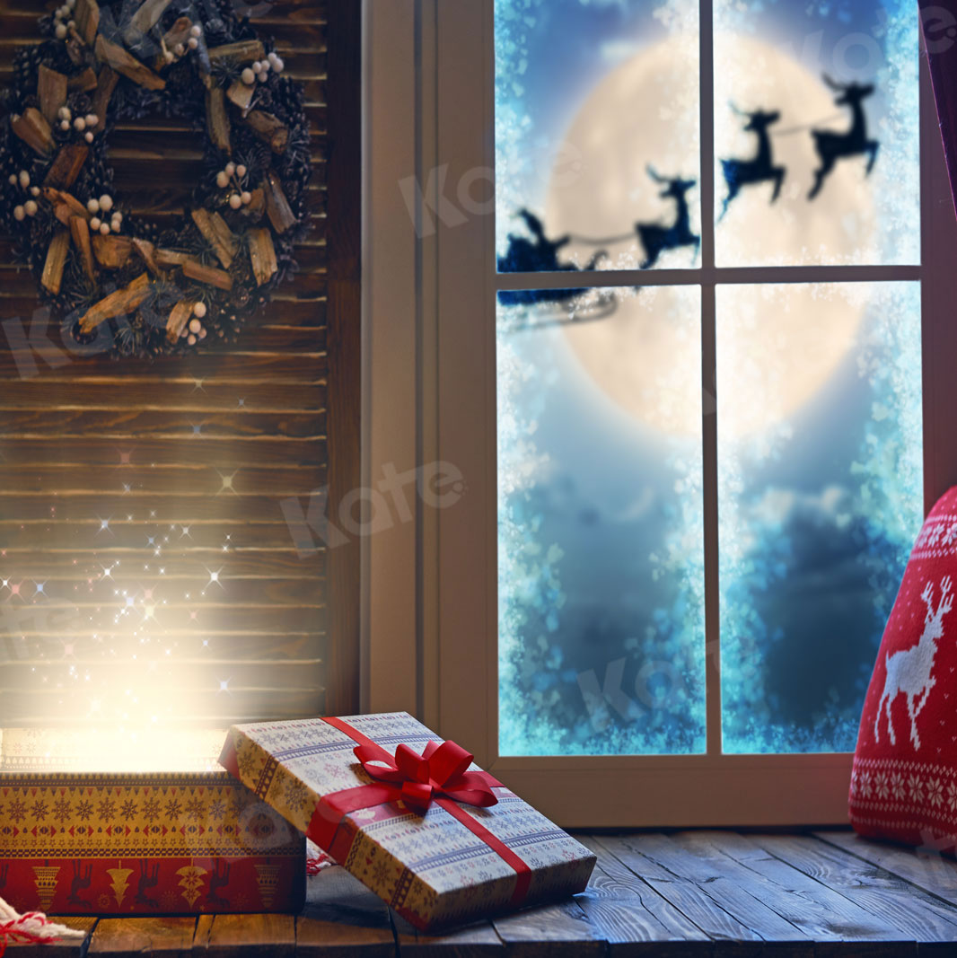 Kate Christmas Moon And Reindeer Outside Window Backdrops for Photography