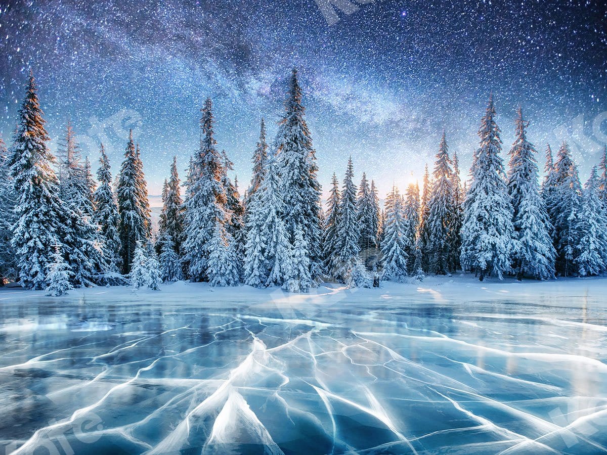 Kate Xmas Backdrop Snow Forest Frozen Lake Winter for Photography