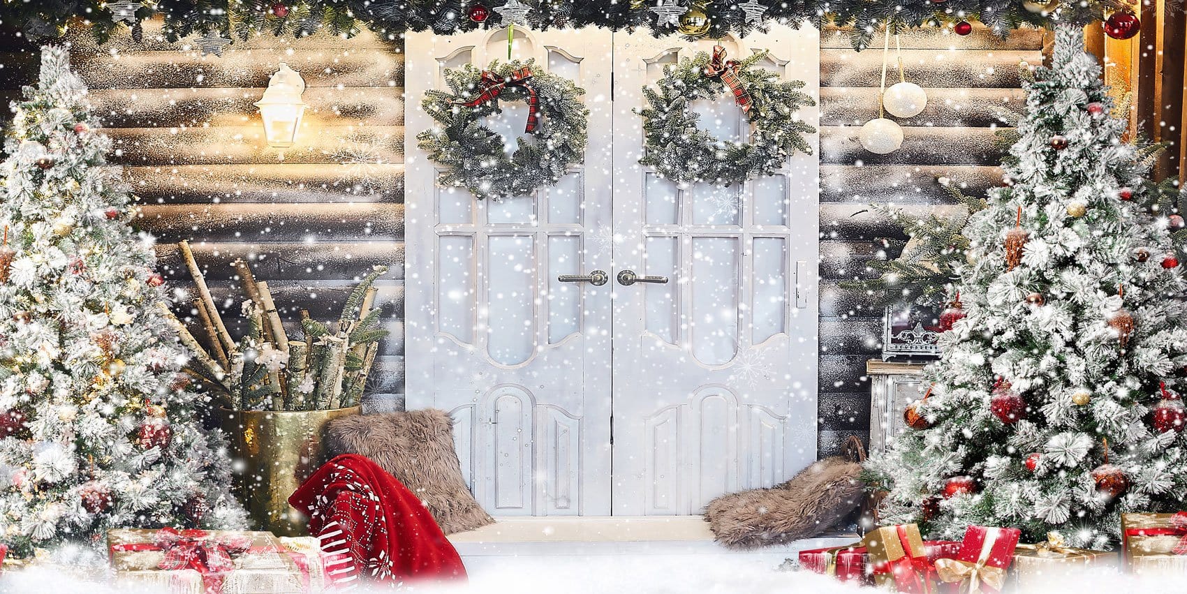 Kate Christmas Snow Front Door Backdrop for Photography