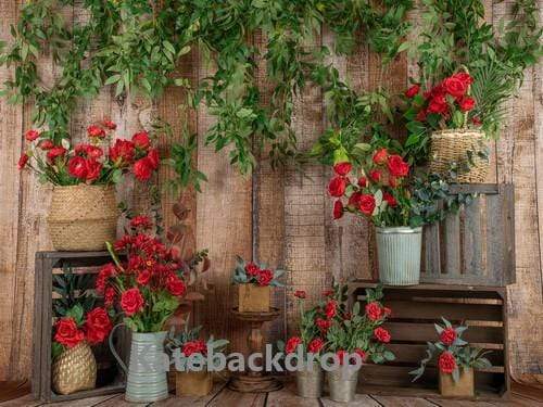 Katebackdrop鎷㈡綖Kate Spring Red Flower Wooden Backdrop Designed by Jia Chan Photography