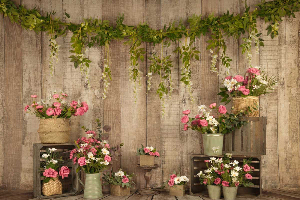 Kate Pink Floral Wooden Summer/Mother's Day Backdrop Designed by Jia C