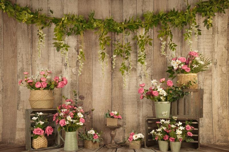 Kate Pink Floral Wooden Summer/Mother's Day Backdrop Designed by Jia Chan Photography