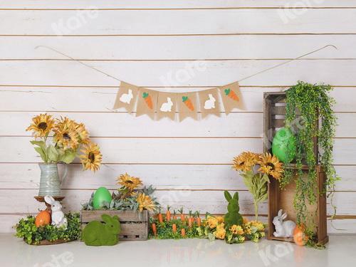 Katebackdrop£ºKate Wooden Sunflower Rabbit Spring/Easter Backdrop for Photography Designed by Jia Chan Photography
