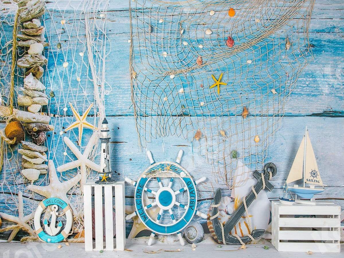 Kate Blue Wood Sailboat Summer Backdrop Designed by Jia Chan Photography