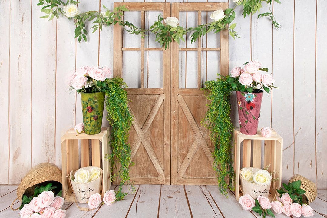 Kate Floral Barn Door Summer Backdrop Designed by Jia Chan Photography