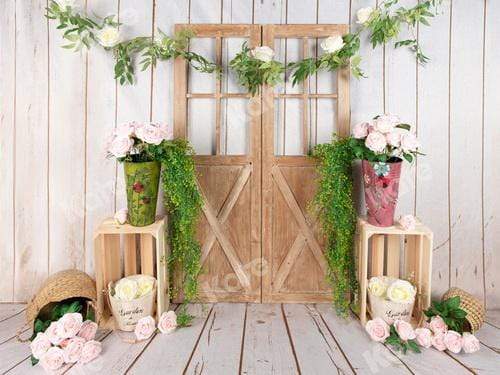 Katebackdrop鎷㈡綖Kate Floral Barn Door Spring/Easter Backdrop Designed by Jia Chan Photography