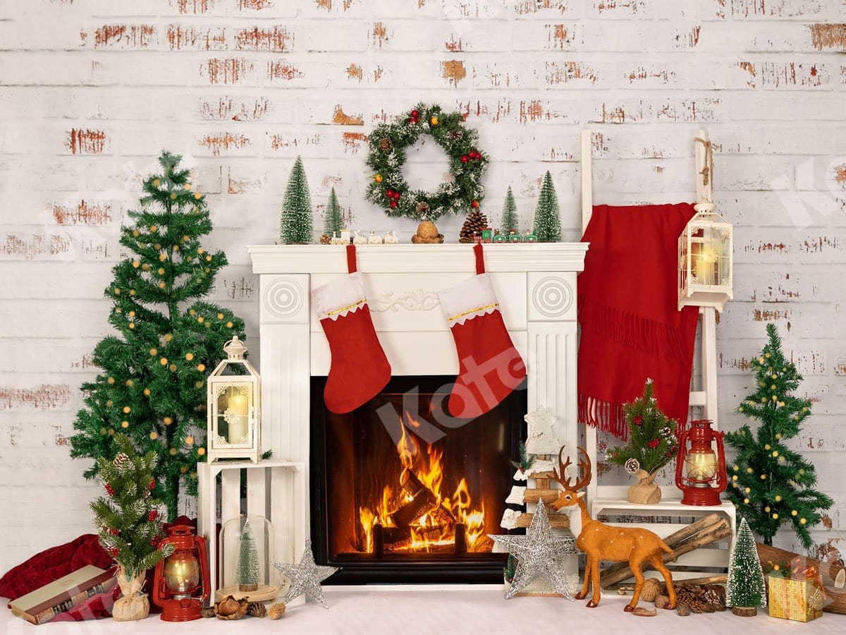 Kate Fireplace Xmas Tree Backdrop Designed by Jia Chan Photography