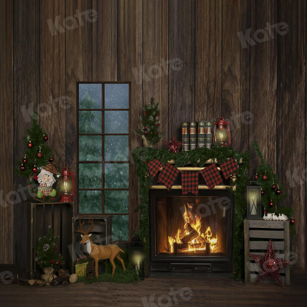 Kate Christmas Backdrop Wood Indoor Fireplace Designed by Jia Chan Photography